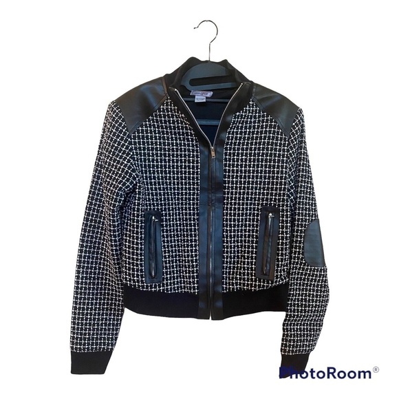 Louise Paris Tweed Black & White Jacket With Falx Leather. Sz. S - Picture 1 of 3